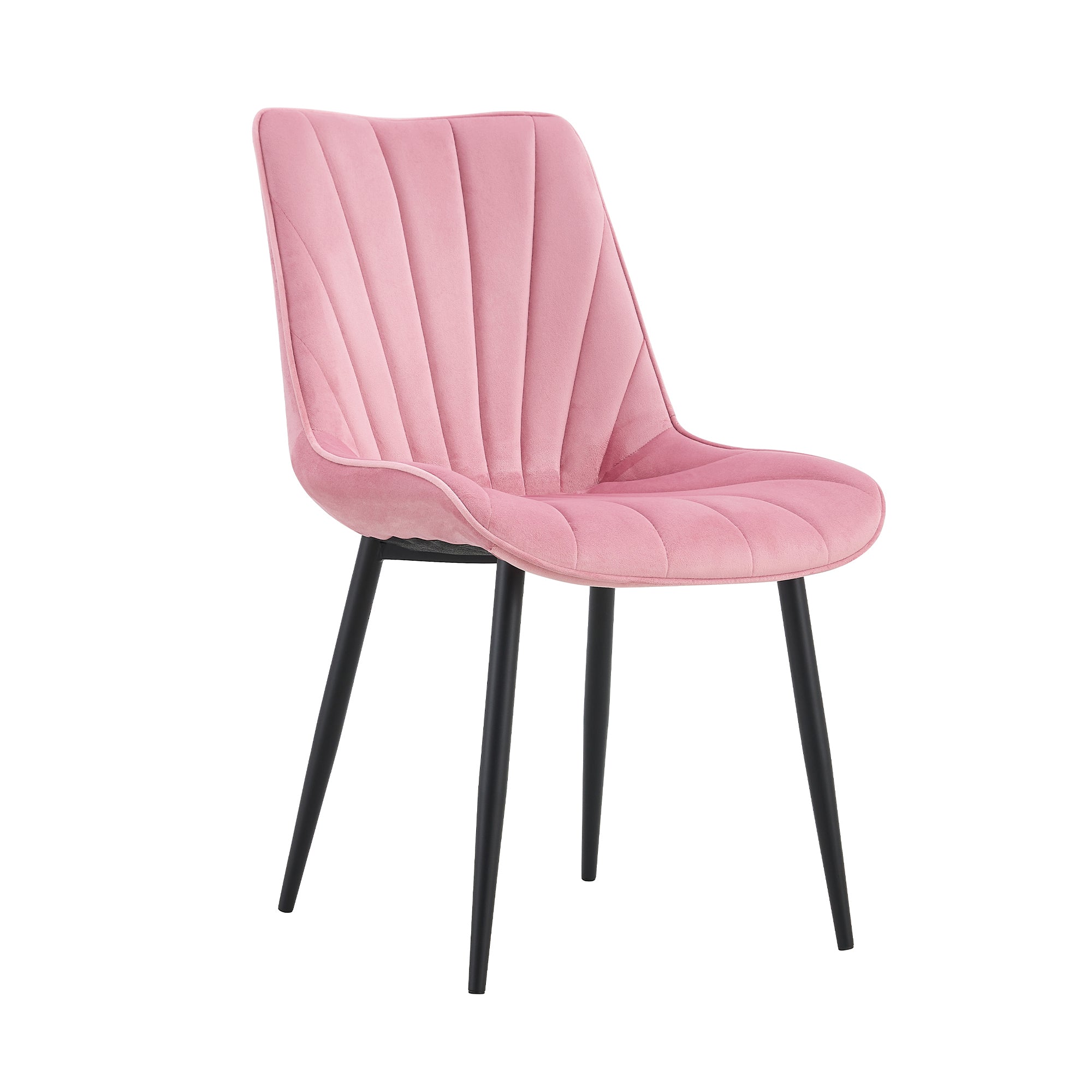 Modern Velvet Dining Chairs with Cushion Seat Back Black Coated Legs Upholstered (Set of 4) - Pink