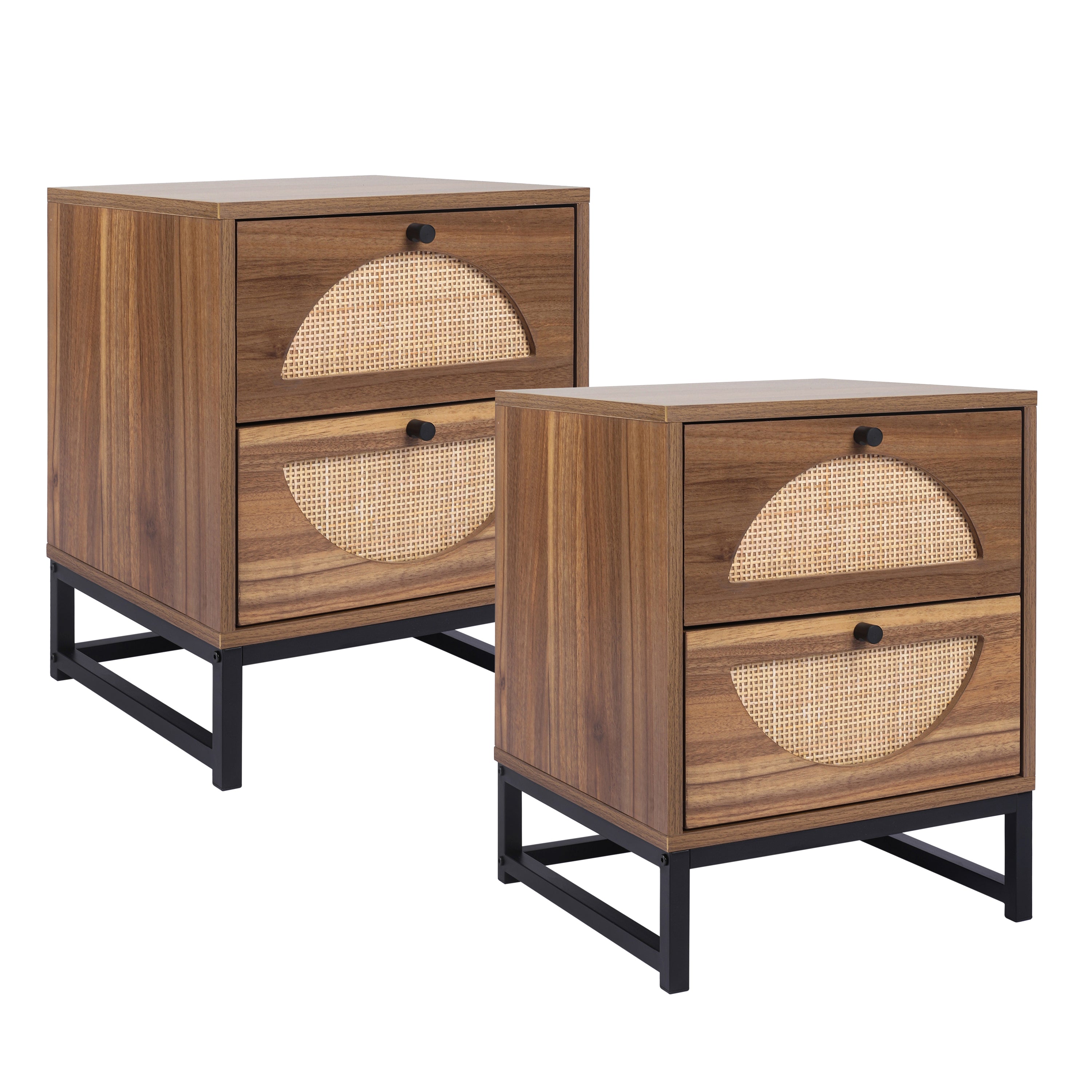 LINO Walnut Rattan Nightstand (Set of 2)