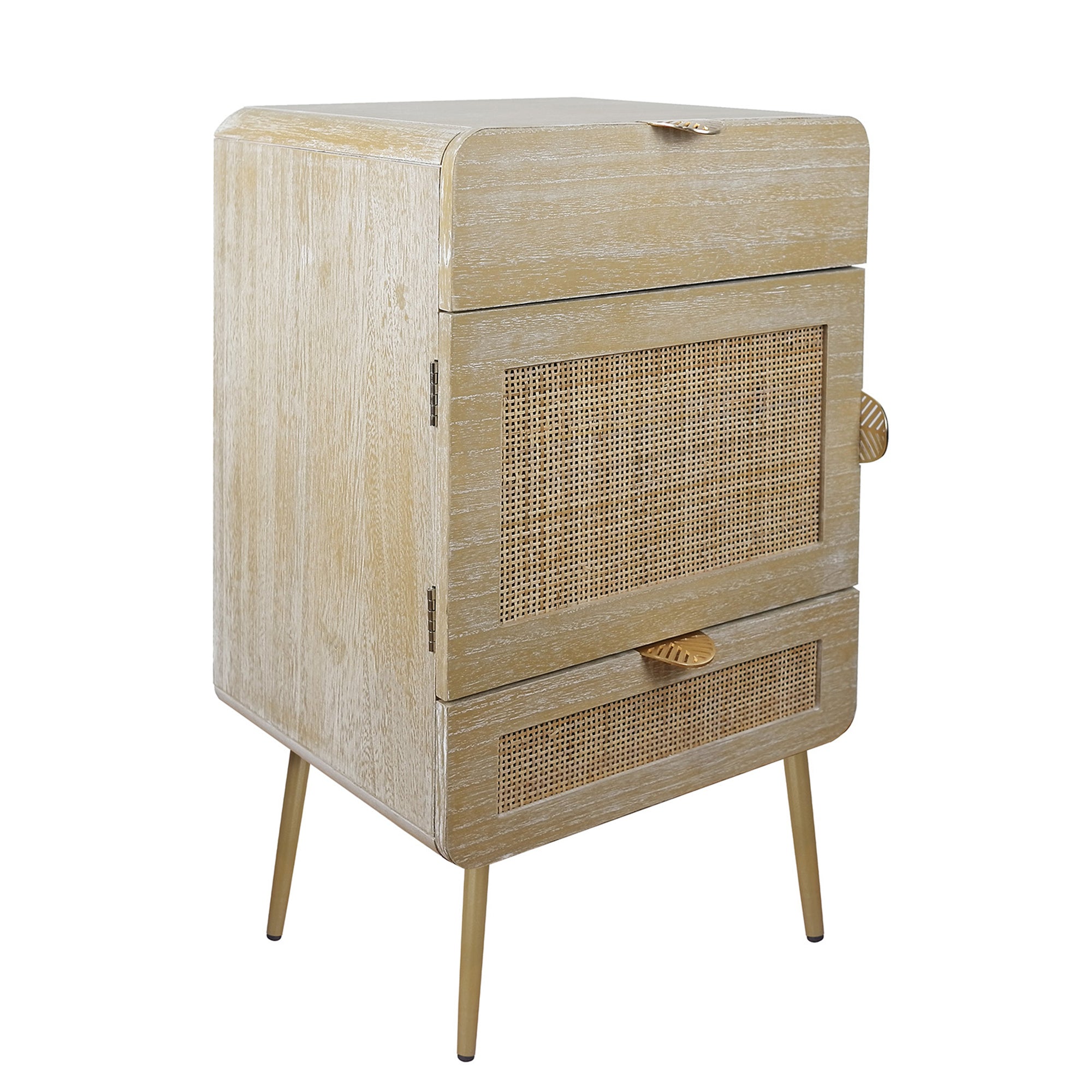 LAGO Natural Wooden Nightstand with Rattan Panel