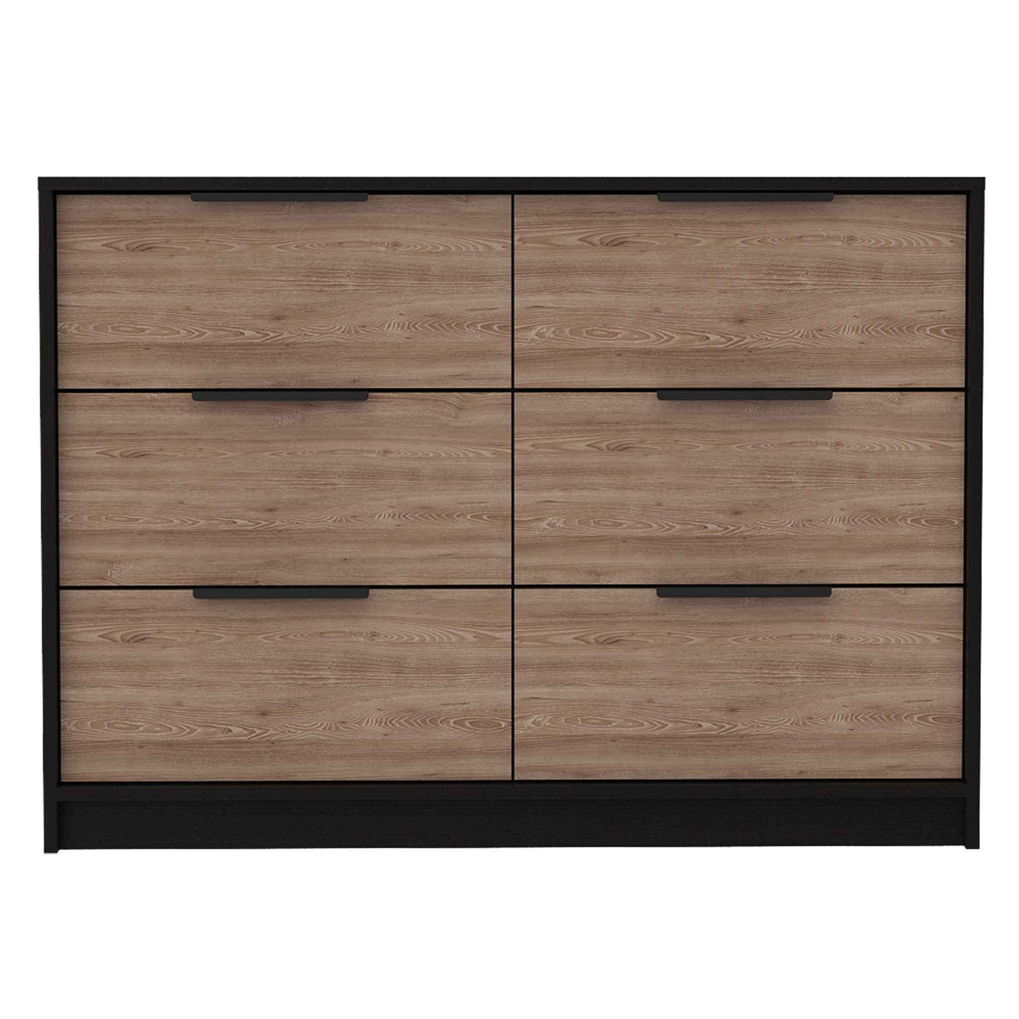 6-Drawer Rectangle Dresser - Black Wengue and Pine