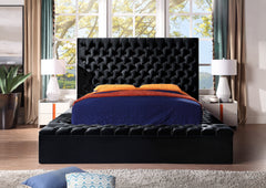 King Size Contemporary Velvet Upholstered Bed with Storage Locker, Deep Button Tufting, Solid Wood Frame, High-density Foam, Silver Metal Leg - Black