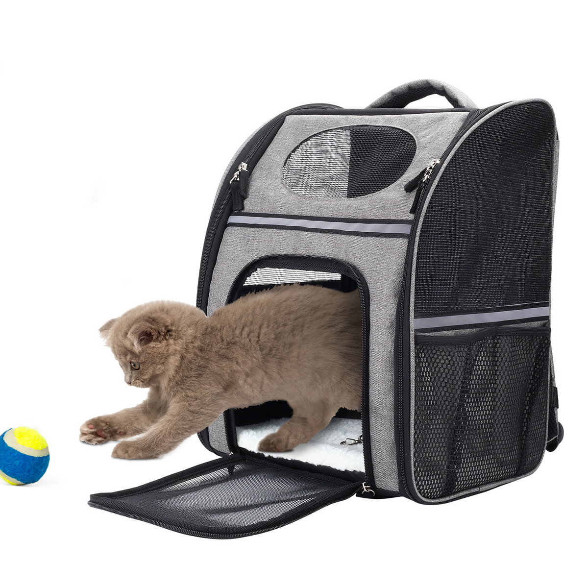 FluffyDream Pet Carrier Backpack for Large/Small Cats and Dogs, Puppies, Safety Features and Cushion Back Support for Travel, Hiking, Outdoor Use-  Black