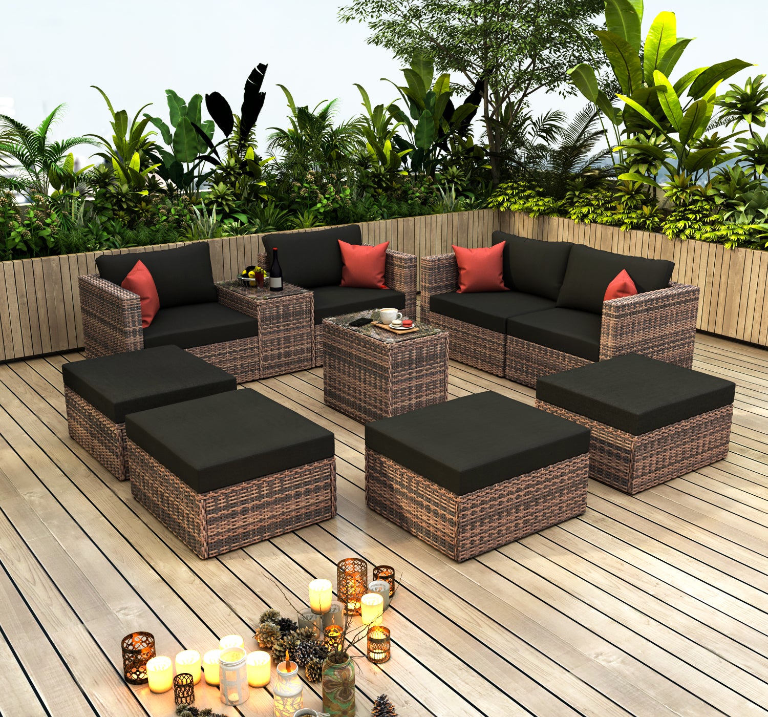 MAICOSY 10pc Outdoor Rattan Patio Furniture Set Cushions Pillow Protection Cover