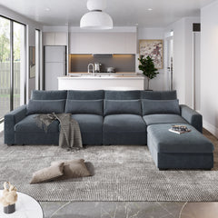 U_Style Modern Large L-Shape Feather Filled Sectional Sofa,  Convertible Sofa Couch with Reversible Chaise - Dark Gray