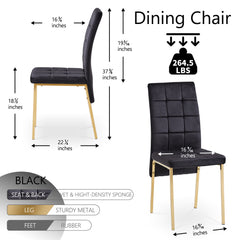 Modern Black Velvet High Back Dining Chair with Golden Color Legs (Set Of 2) - Black