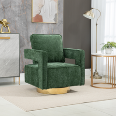 30.7"W Swivel Accent Open Back Chair Modern Comfy Sofa Chair With Gold Stainless Steel Base - Green Chenille