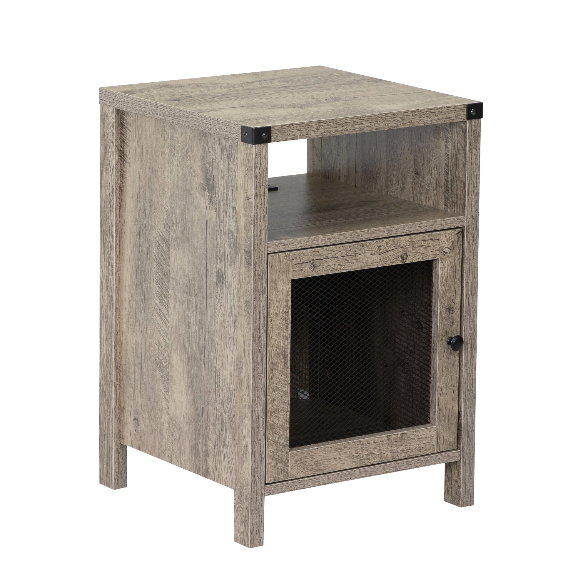 Farmhouse Nightstand with Power Outlets, USB Ports - Retro Gray