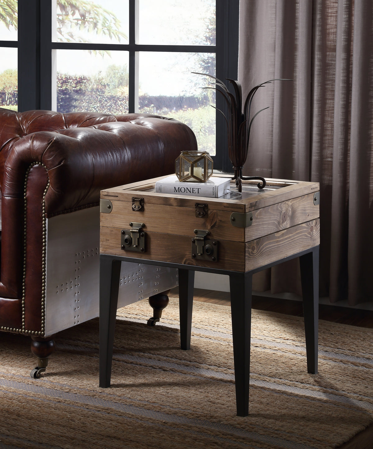 Rustic Oak & Matte Gray Accent Table