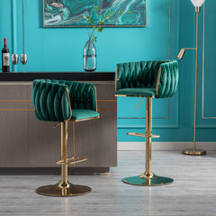 Bar Stools with Chrome Footrest and Base Swivel Height Adjustable Golden Leg - Green