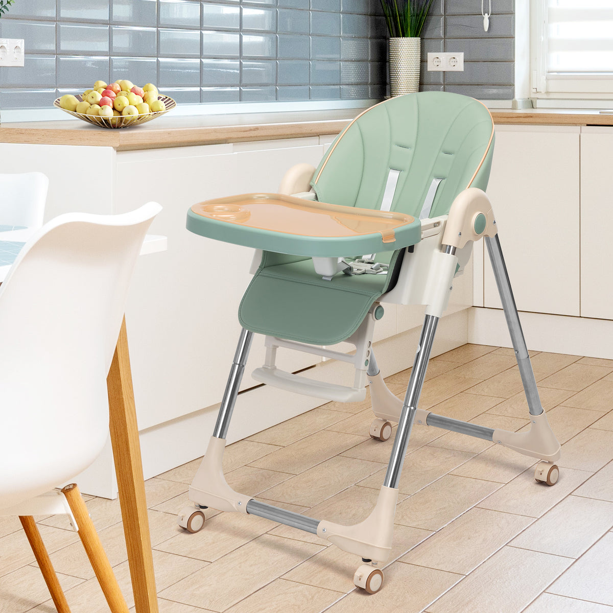 Multipurpose Adjustable Highchair for Baby Toddler Dinning Table with Feeding Tray and 3-Point Safety Buckle - Green