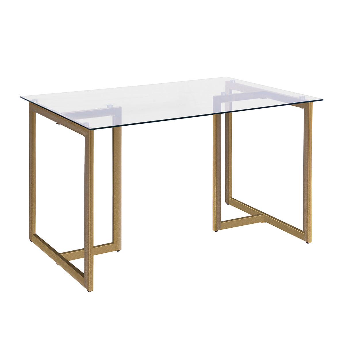 47'' Iron Dining Table with Tempered Glass Top - Clear