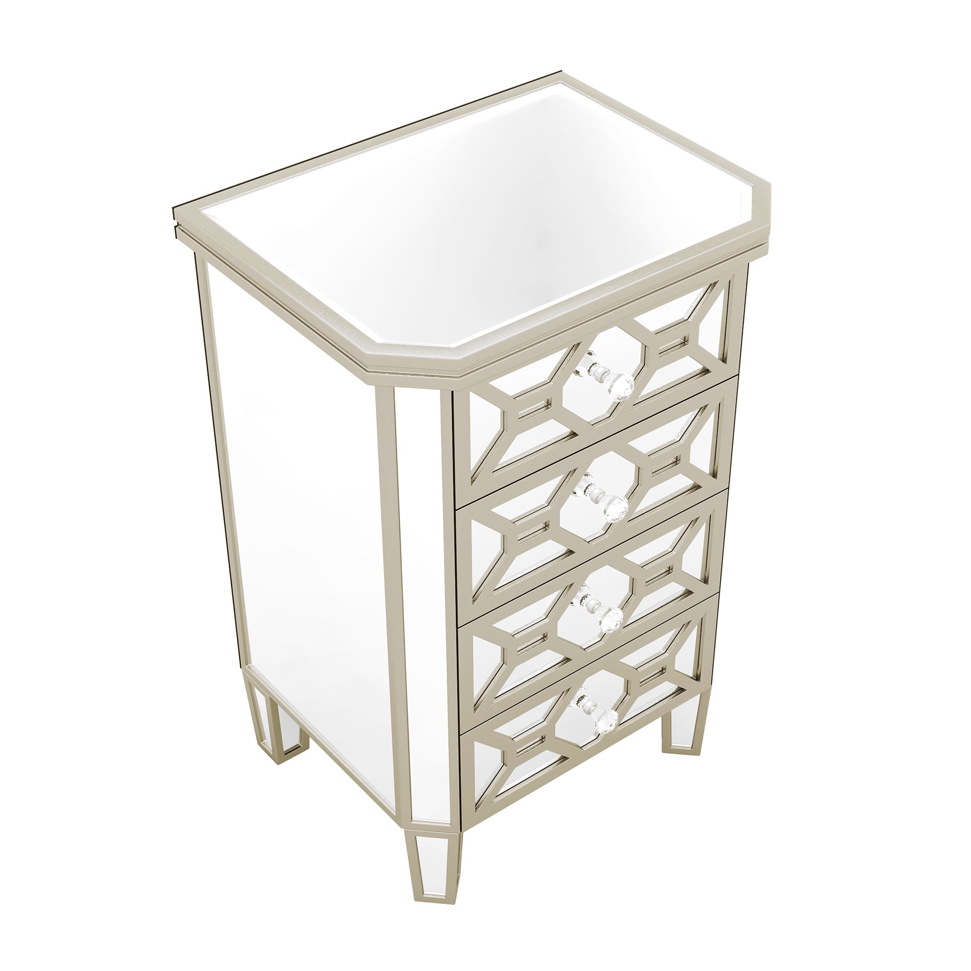 Elegant Mirrored 4-Drawer Chest with Golden Lines Storage Cabinet