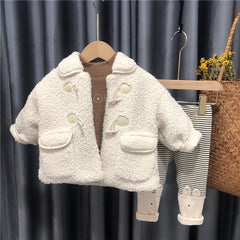 Baby Faux Wool Coat for Winter, Baby Coat with Pockets and Button Ties