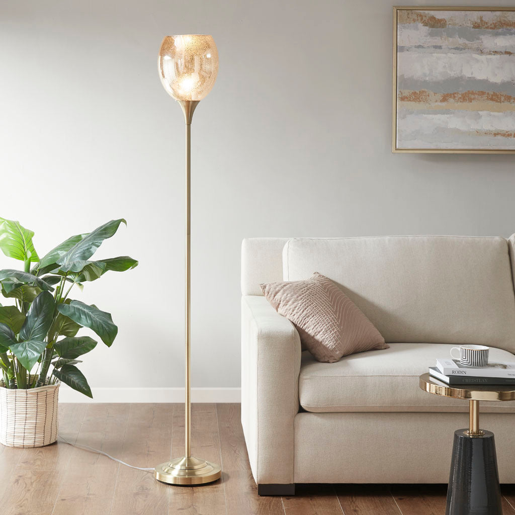 Uplight Floor Lamp with Mercury Glass Shade - Gold