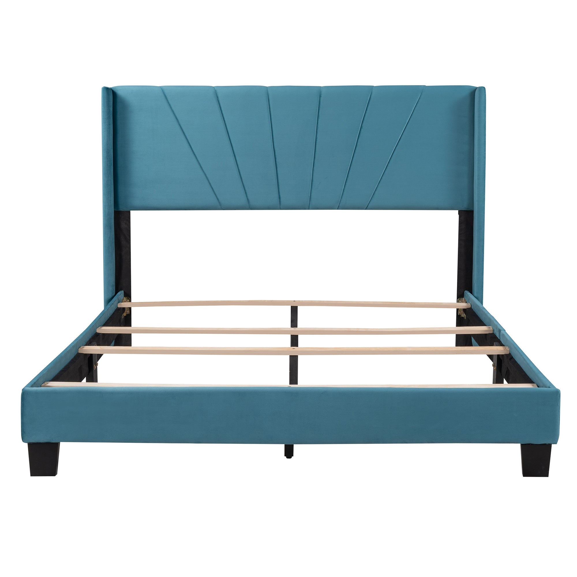 Queen Size Upholstered Platform Bed - Velvet Blue