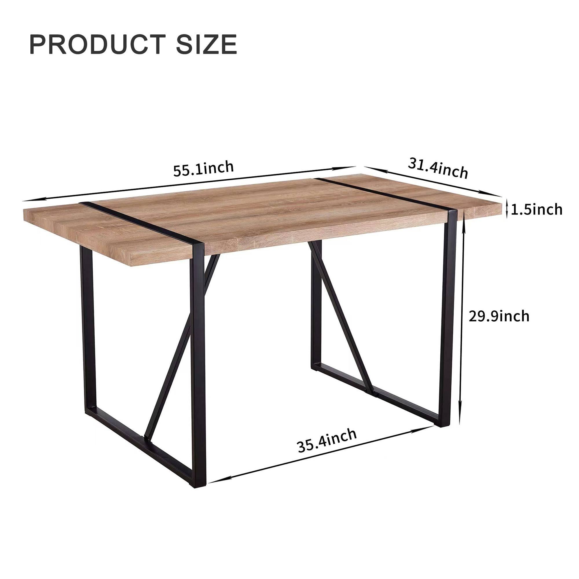 Rustic Industrial Rectangular Wood Dining Table For 4-6 Person, With 1.5" Thick Engineered Wood Tabletop and Black Metal Legs - Rustic Brown