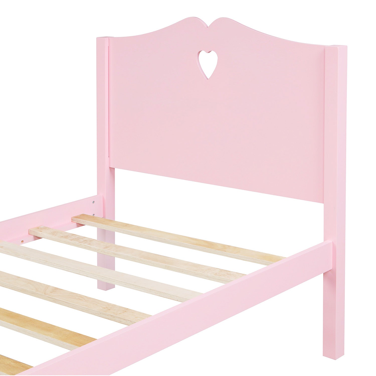 Twin Size Wood Platform Bed with Headboar - Pink