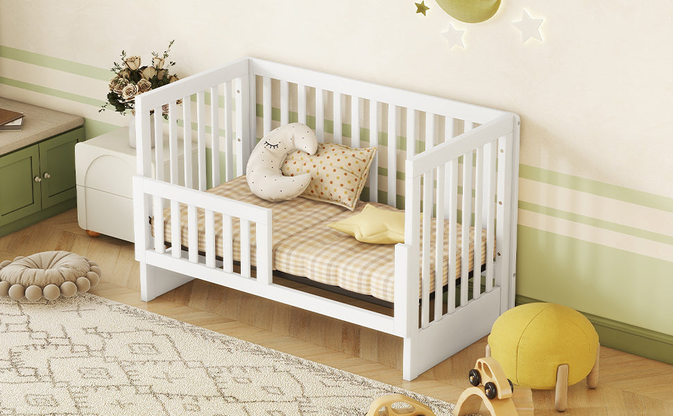 Convertible Crib/Full Size Bed with Changing Table - White