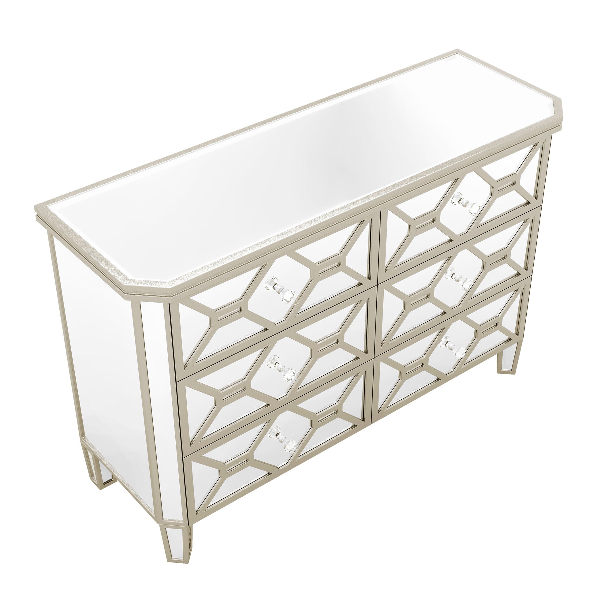 Elegant Mirrored 6-Drawer Dresser with Golden Lines Storage Cabinet