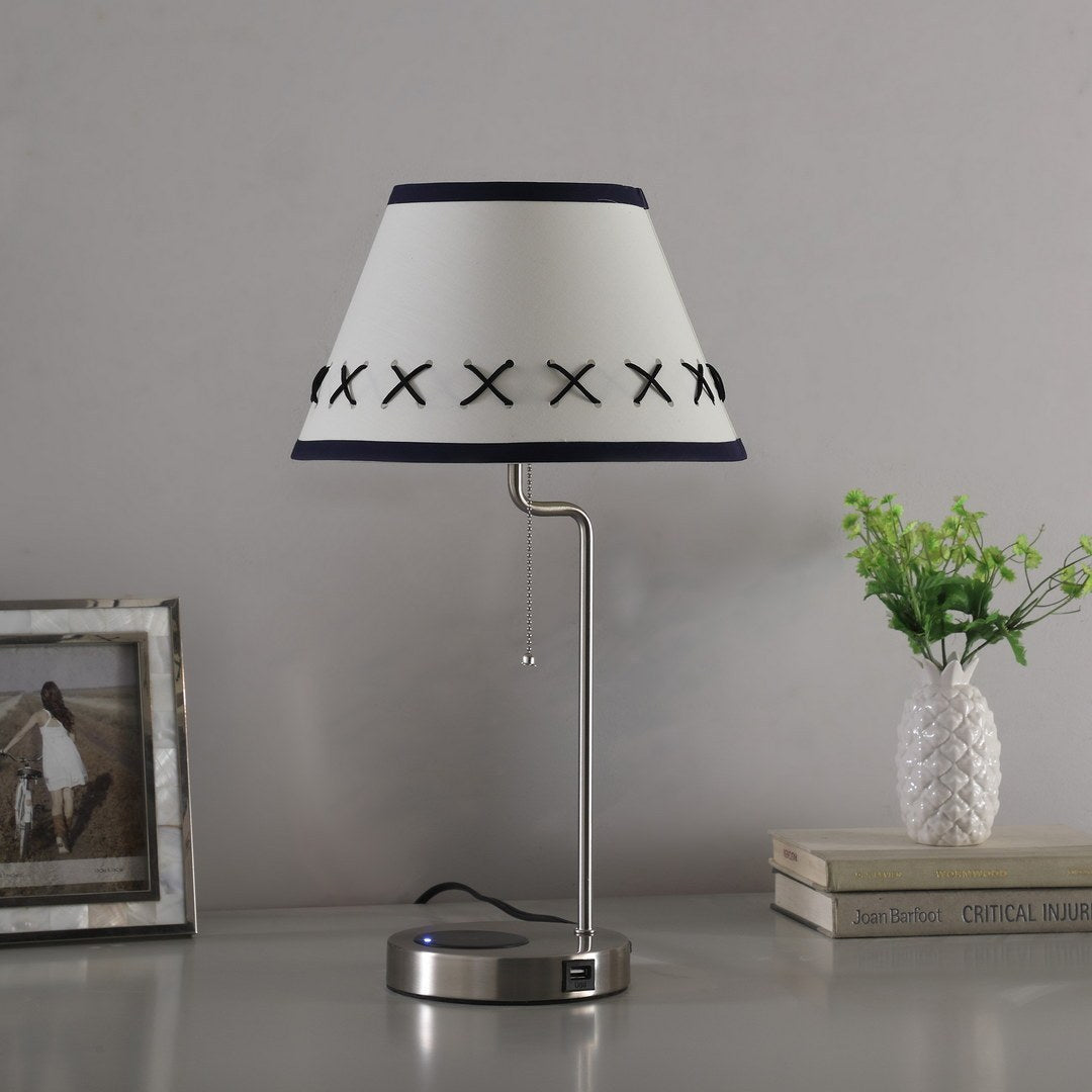 20-Inch Shelby Modern Craft Table Lamp w/ USB / Charging Station - White/ Black