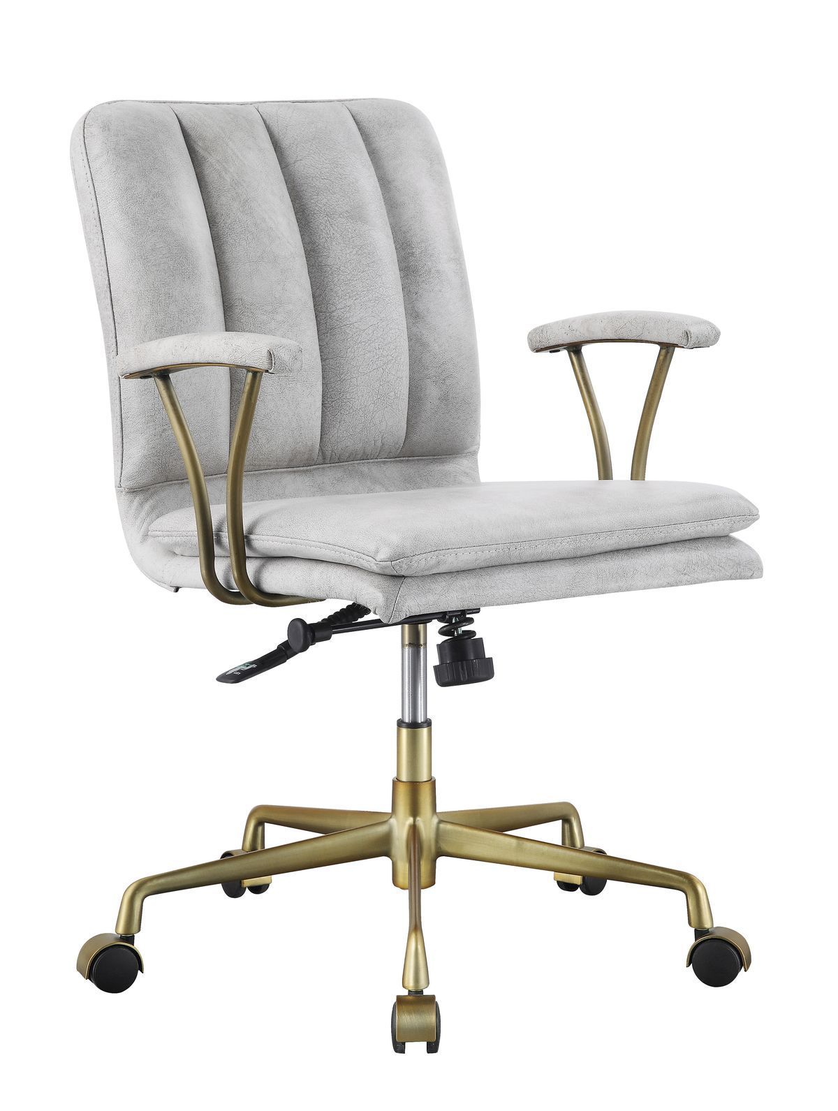 Vintage Office Chair, Top Grain Leather & Gold - White