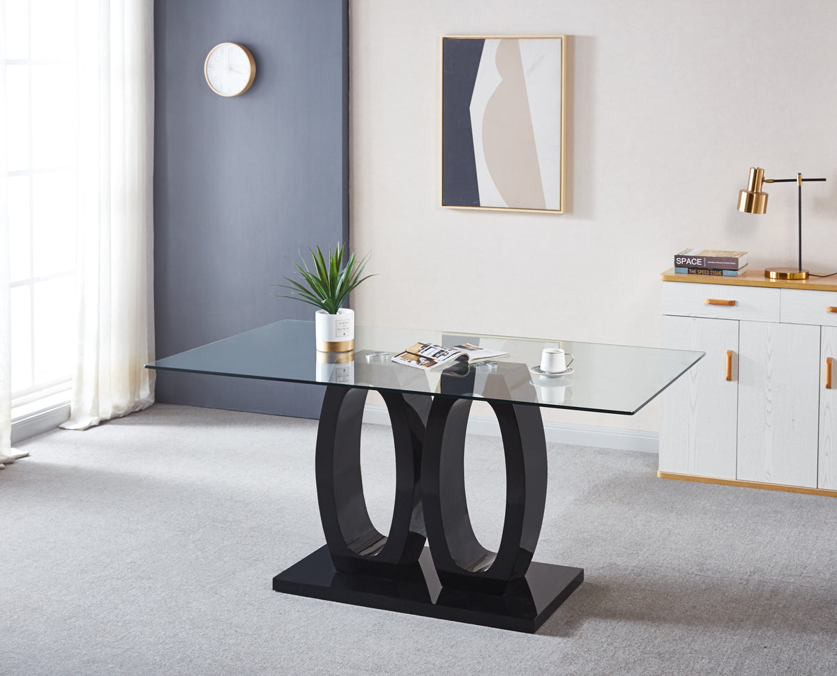 Contemporary Tempered Glass Top Double Pedestal Dining Table - Black