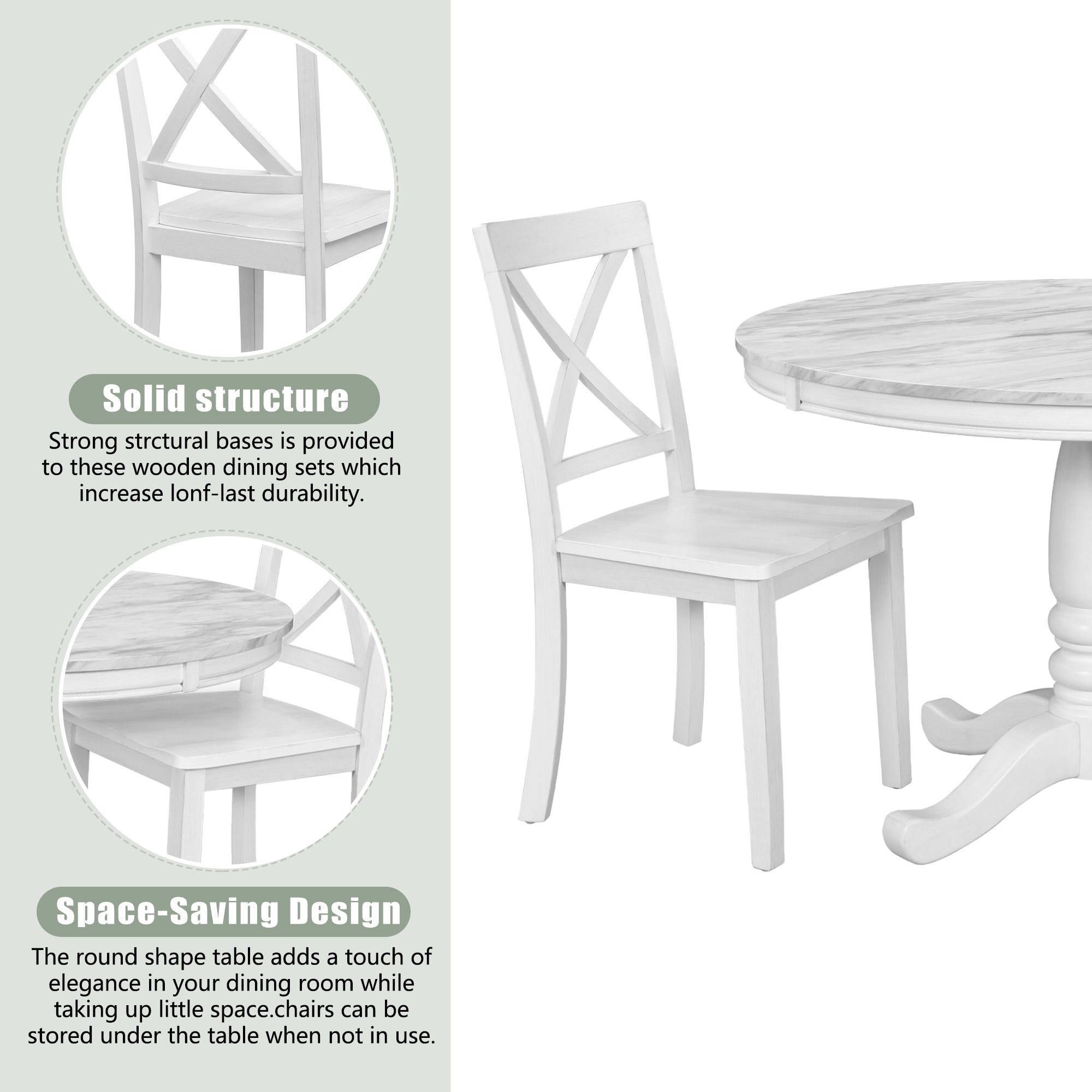 5 Pieces Dining Table and Chairs Set for 4 Persons - White