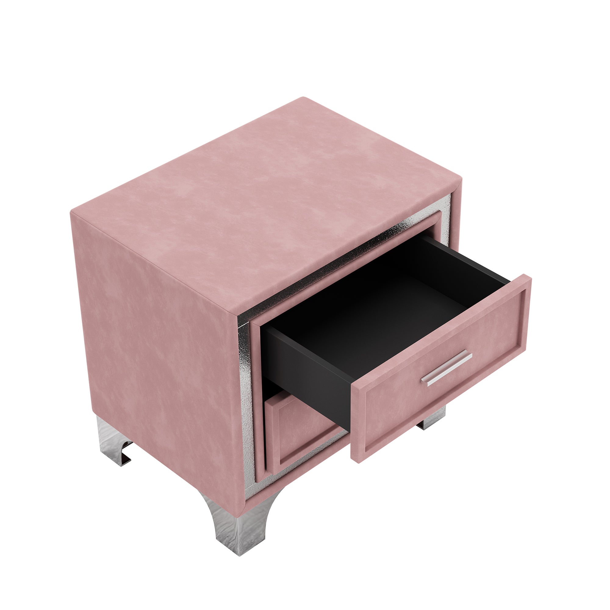 2-Drawer Nightstand with Metal Legs for Bedroom Velvet Bedside Table - Pink