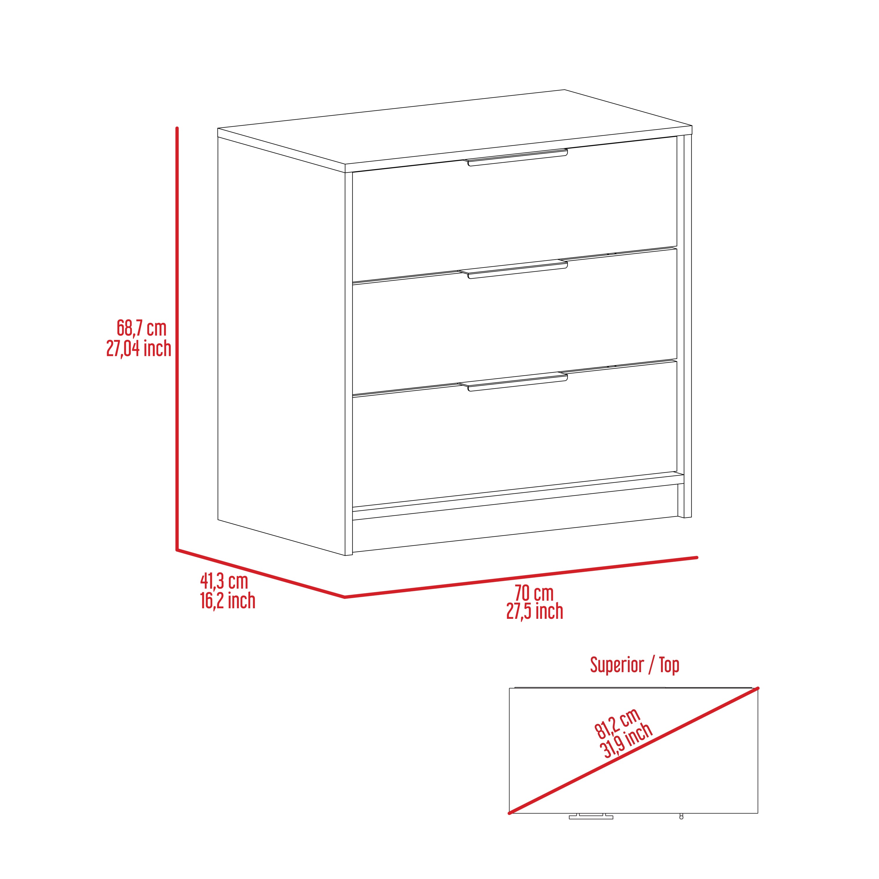 3-Drawer Rectangle Dresser - Black Wengue and Light Oak