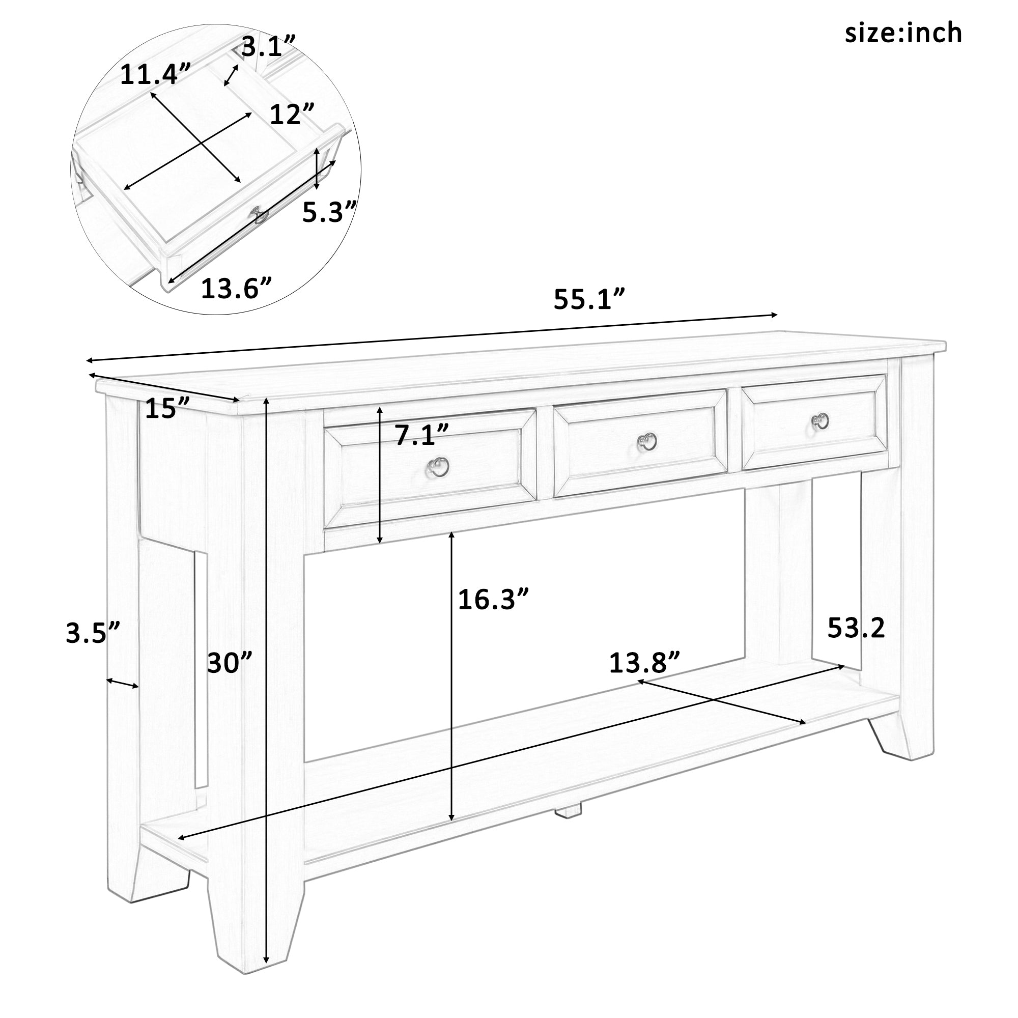 3-drawer console table