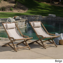 Outdoor Wood and Canvas Sling Chair (Set of 2) - Eucalyptus Wood/ Beige