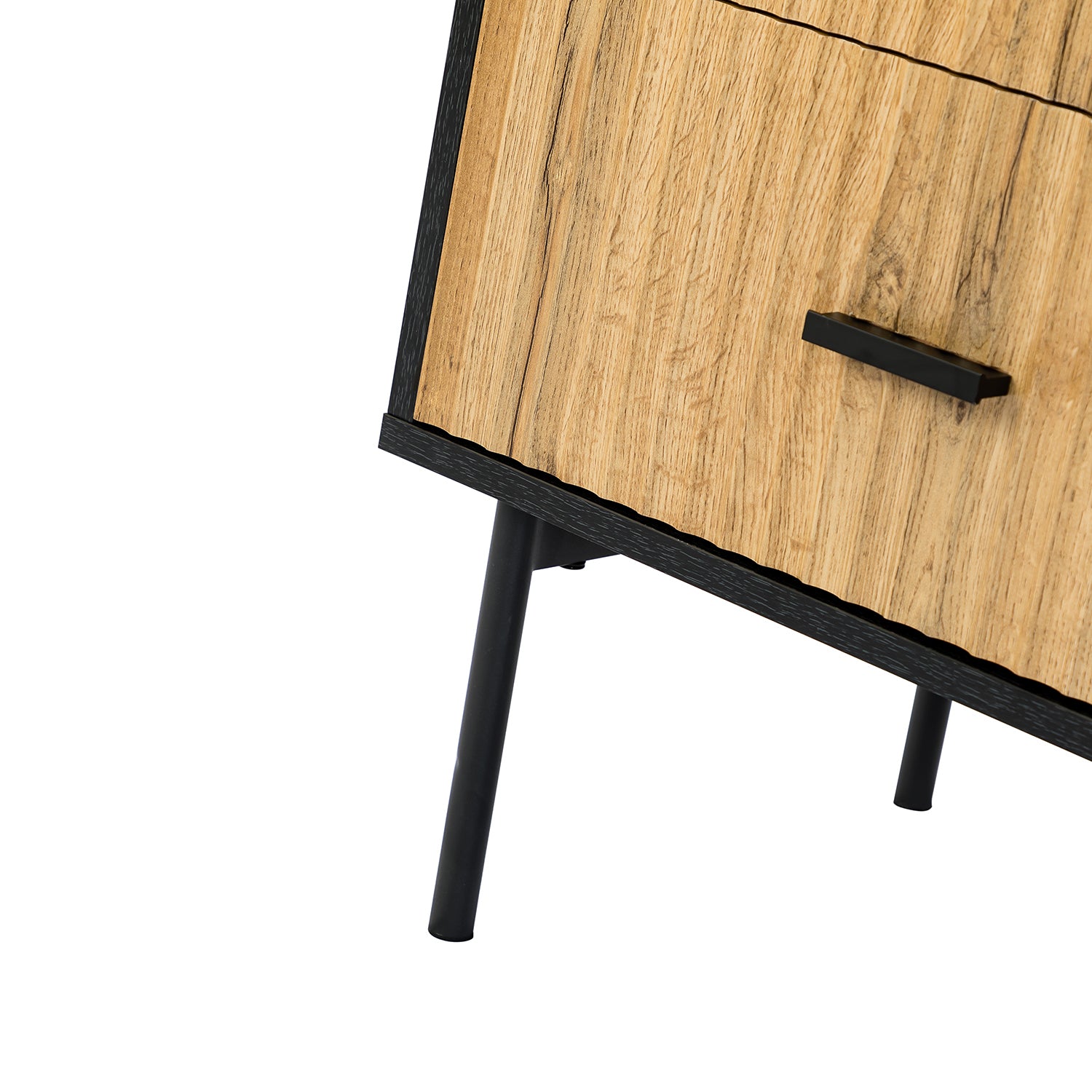 2-Drawer Nightstand - Black Metal & Wood