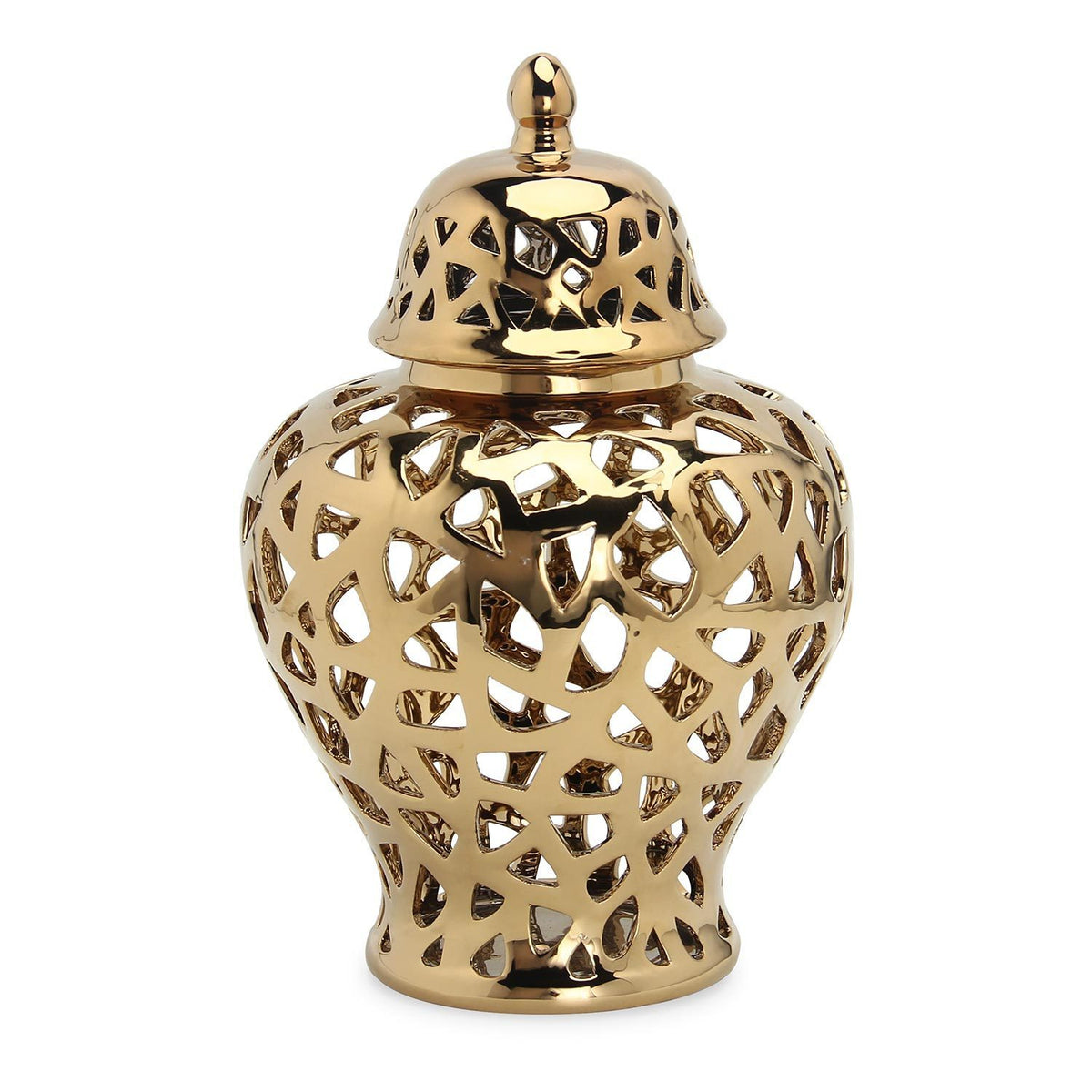 Gold Ceramic Ginger Jar Vase with Decorative Design