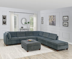 Sectional 8pc Set Large Corner L-Sectional Modern Couch 2x Corner Wedge 4x Armless Chairs and 2x Ottomans Plywood - Grey Chenille