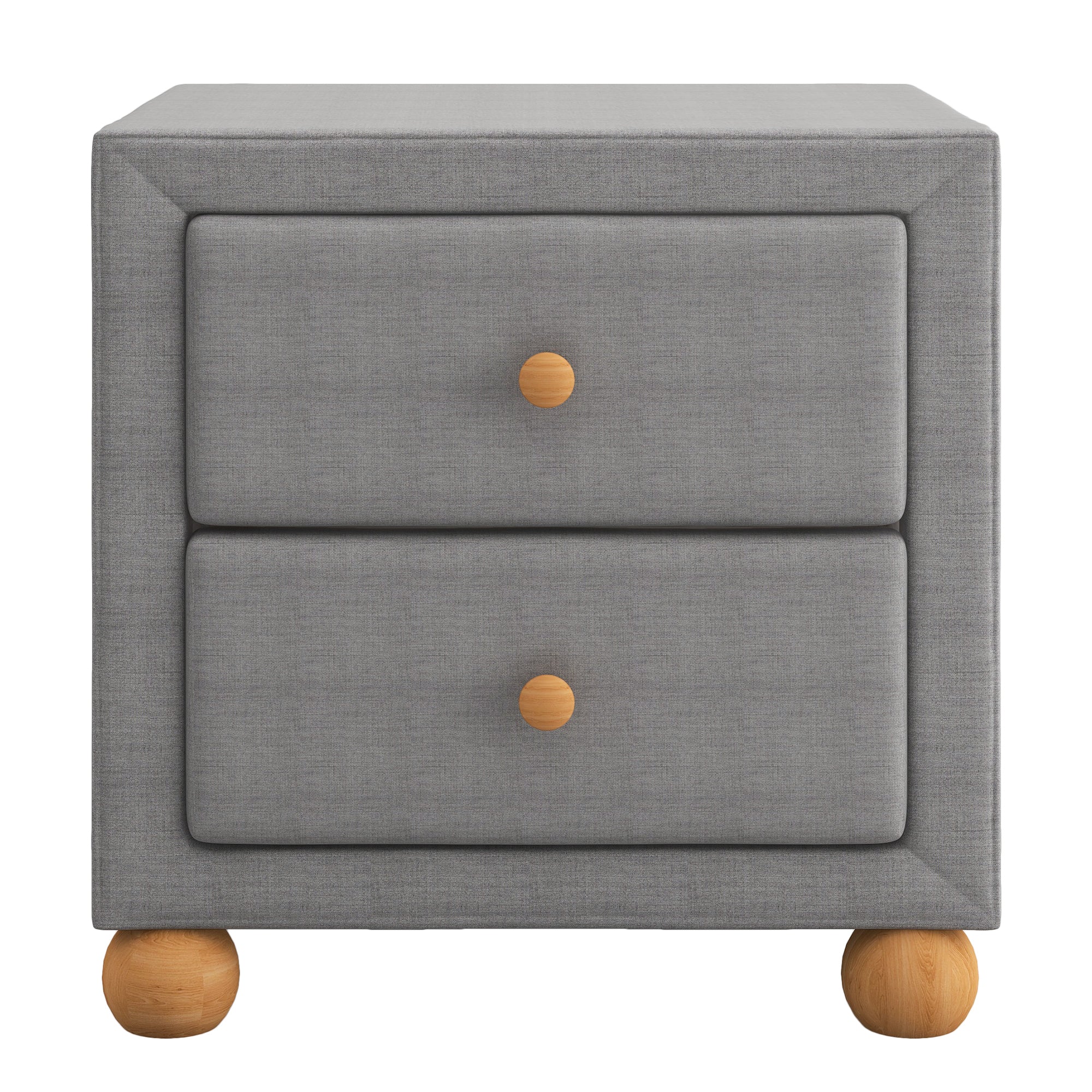 Modern Upholstered Storage Nightstand with 2 Drawers, Natural Wood Knobs - Dark Gray