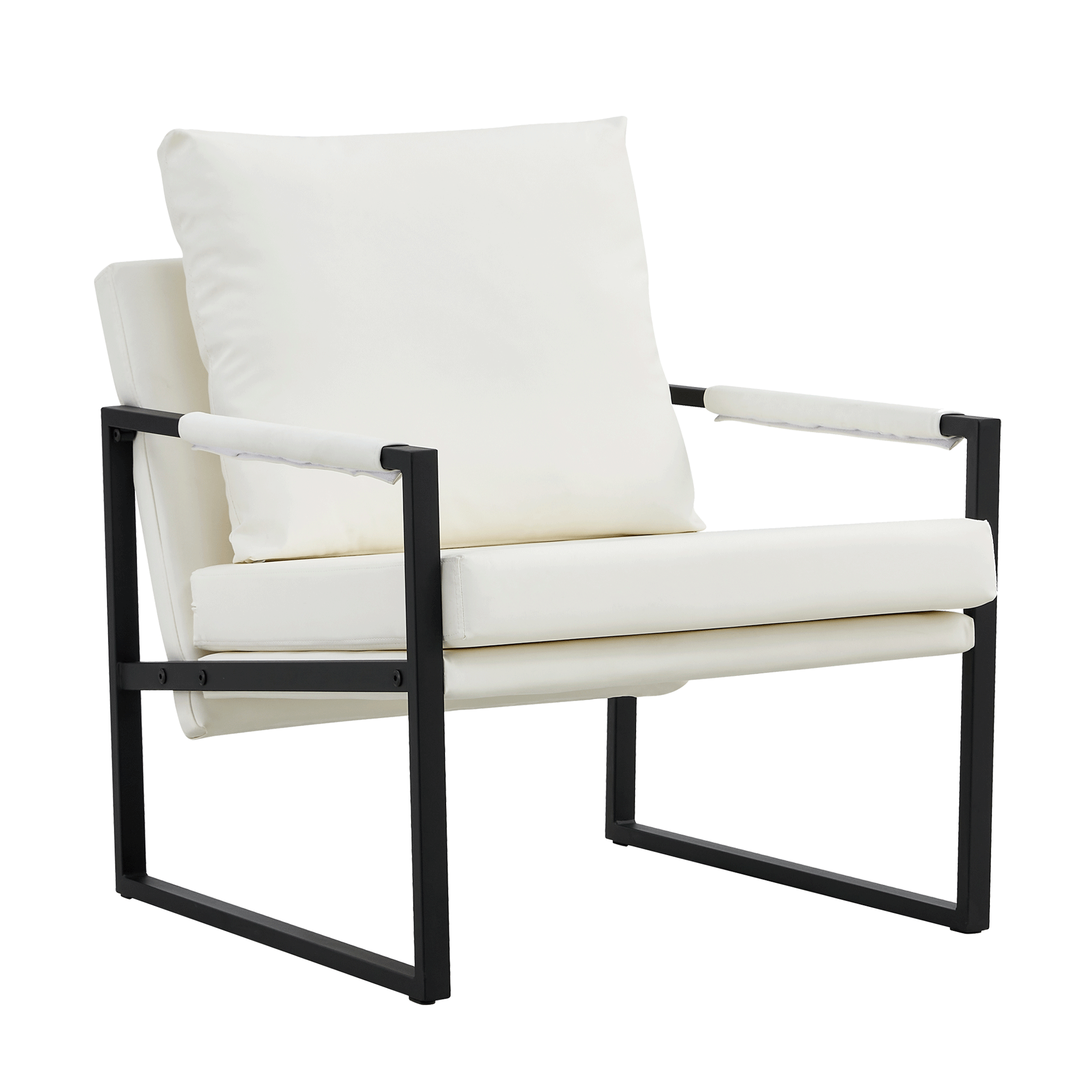 Modern Sofa Chair - White PU Leather + Metal Frame + Foam