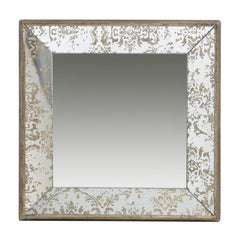 24"x24" Antique Silver Square Mirror with Floral Accents