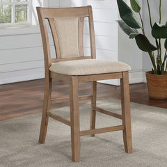 Counter Height Chairs - Natural Tone And Beige Solid wood Chair Padded Leatherette (Set of 2)