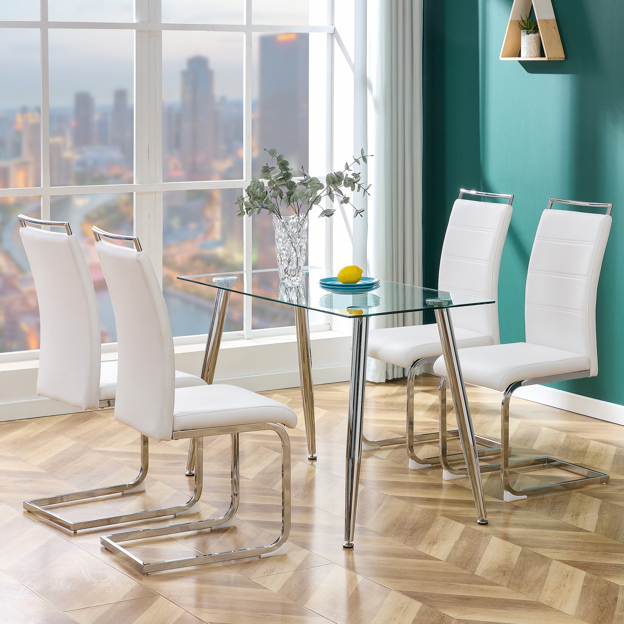 Modern Dining Chairs High Back Upholstered (Set of 4) - White+PU