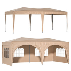 10'x20' EZ Pop Up Canopy Outdoor Portable Party Folding Tent with 6 Removable Sidewalls + Carry Bag + 6pcs Weight Bag Beige