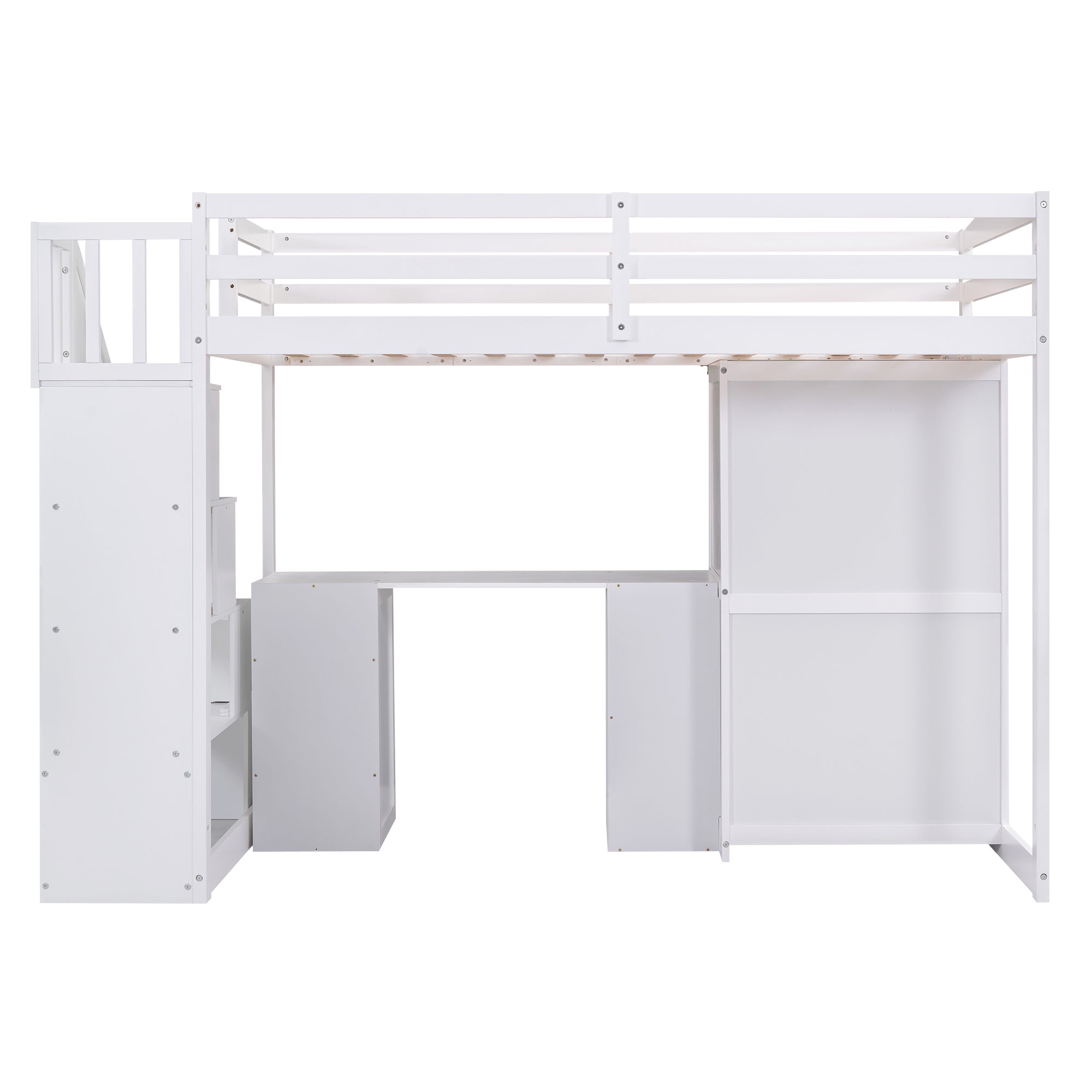 Twin Size Loft Bed with Wardrobe and Staircase - White