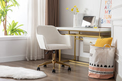 Modern Velvet Adjustable Height 360 revolving Home Office Chair with Gold Metal Legs - Ivory White