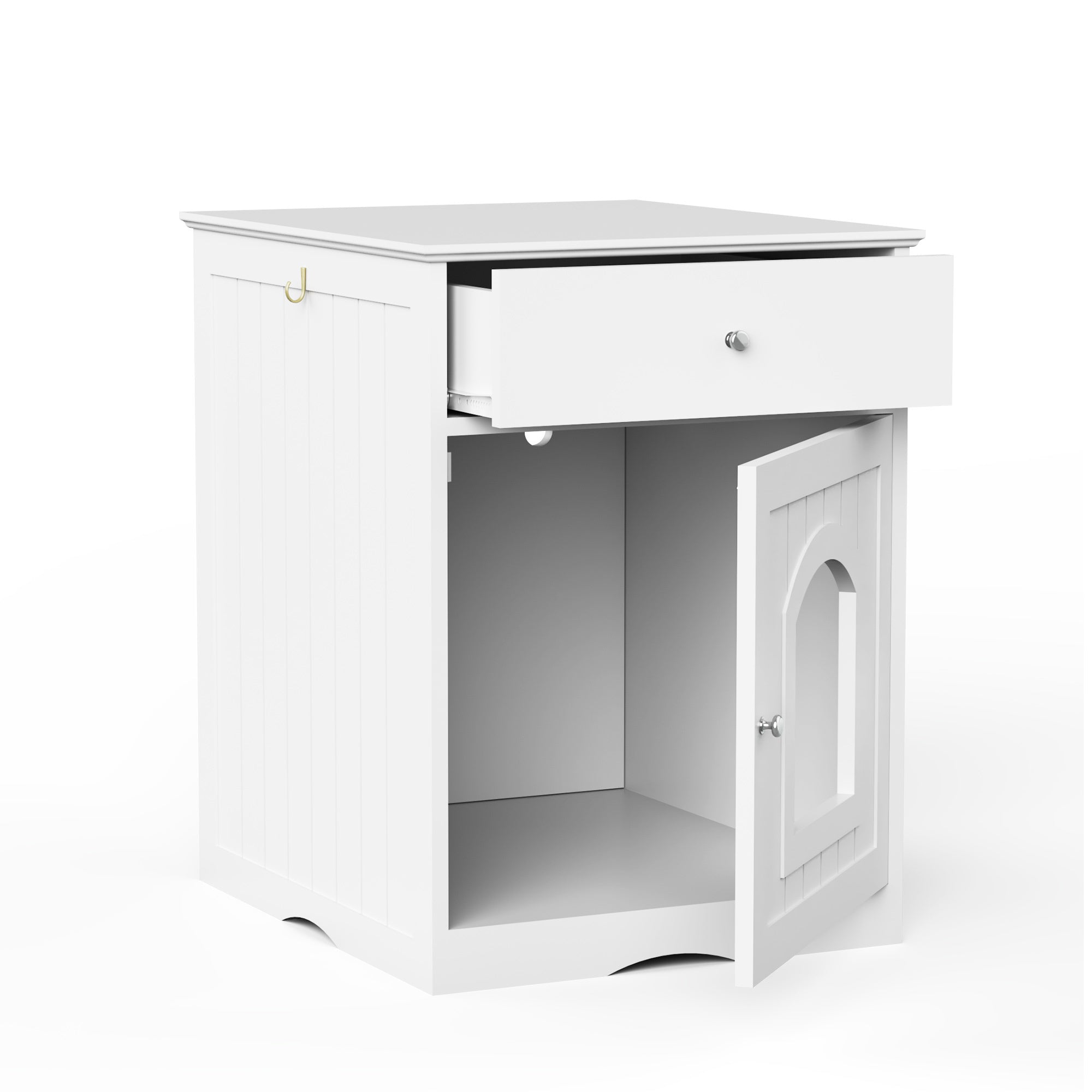 Cat Home Litter Nightstand with Drawer - White