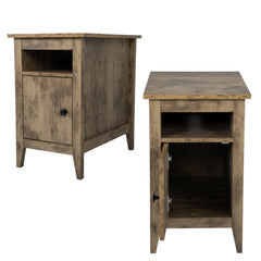 End Table with Cabinet and Shelf (Set of 2) - Rustic Brown