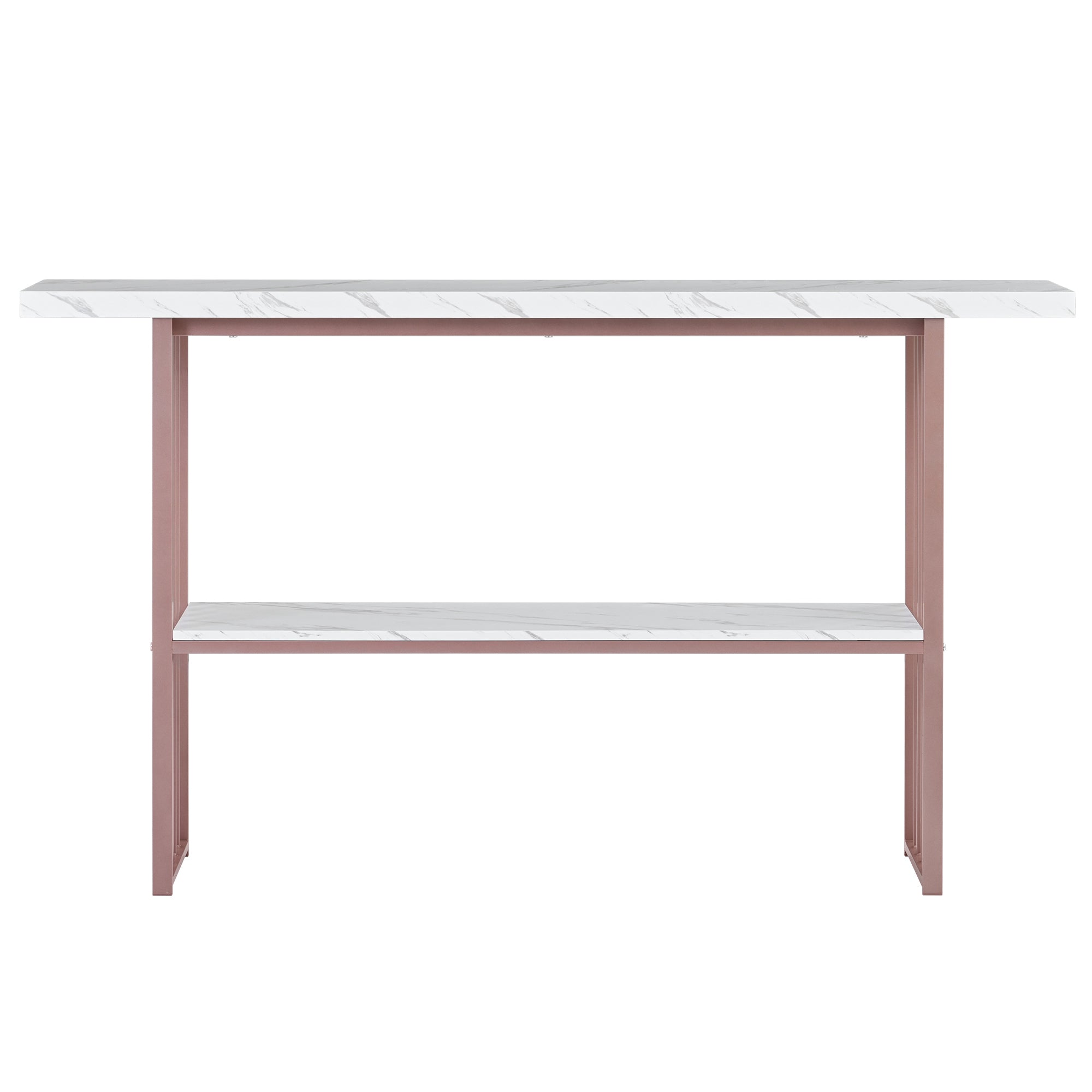 63'' Modern Console Table with 2 Shelves, Extra Long Entryway Table with Metal Frame - Pink + White