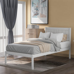 Wood Platform Twin Size Platform Bed with Headboard - White