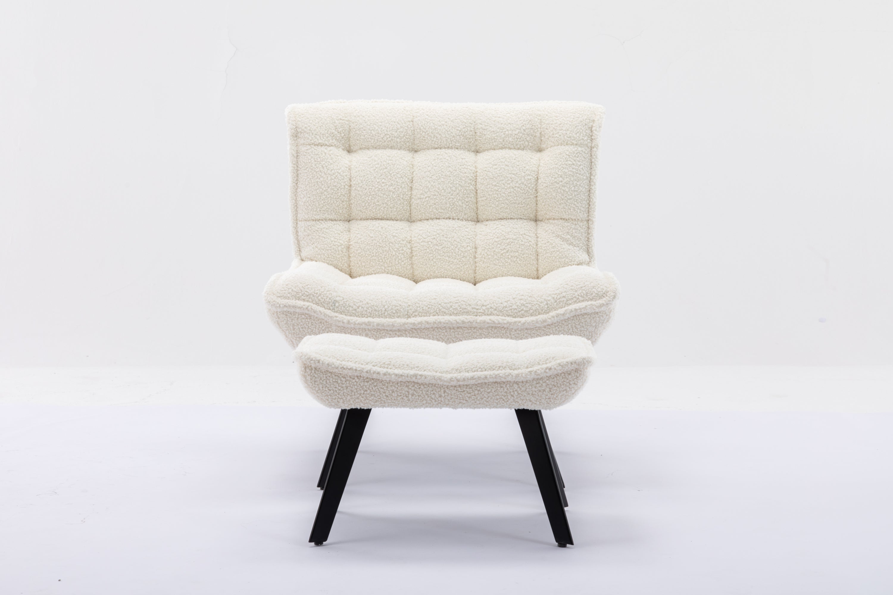 Modern Soft Teddy Fabric Large Width Accent Chair - White