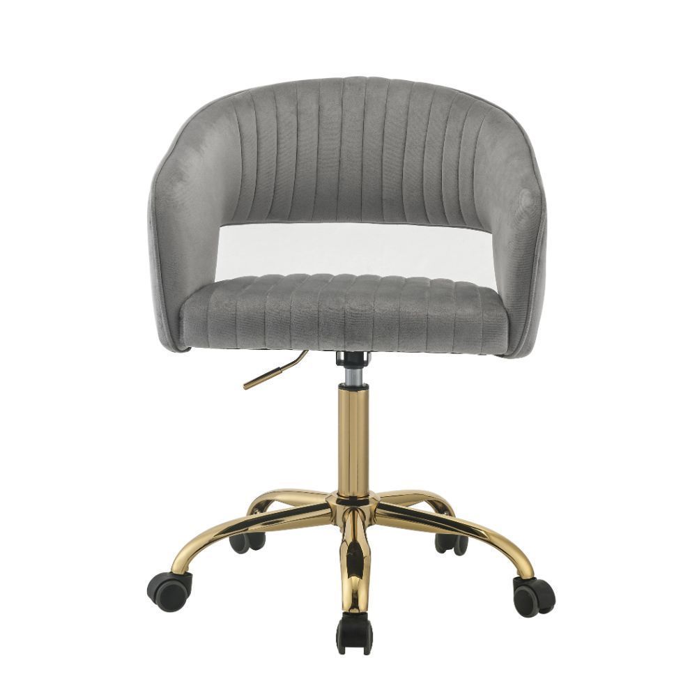 Modern Stripes Style Office Chair - Gray Velvet & Gold