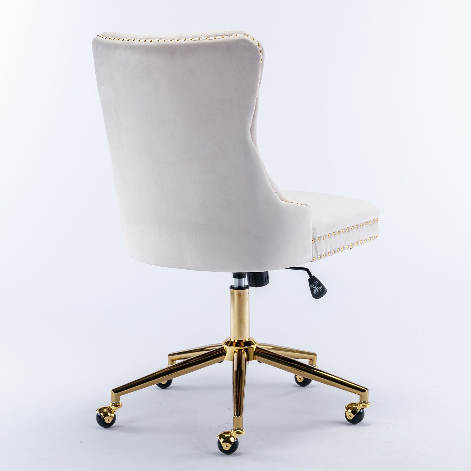 Velvet Upholstered Tufted Button Home Office Chair with Golden Metal Base - Beige