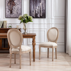 French Style Solid Wood Frame Antique Dining Chair (Set of 2) - Cream